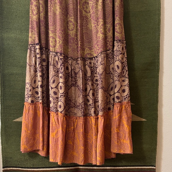 Bohemian Multi-Color Maxi Skirt with pockets mushroom earthy pattern - Picture 7 of 13